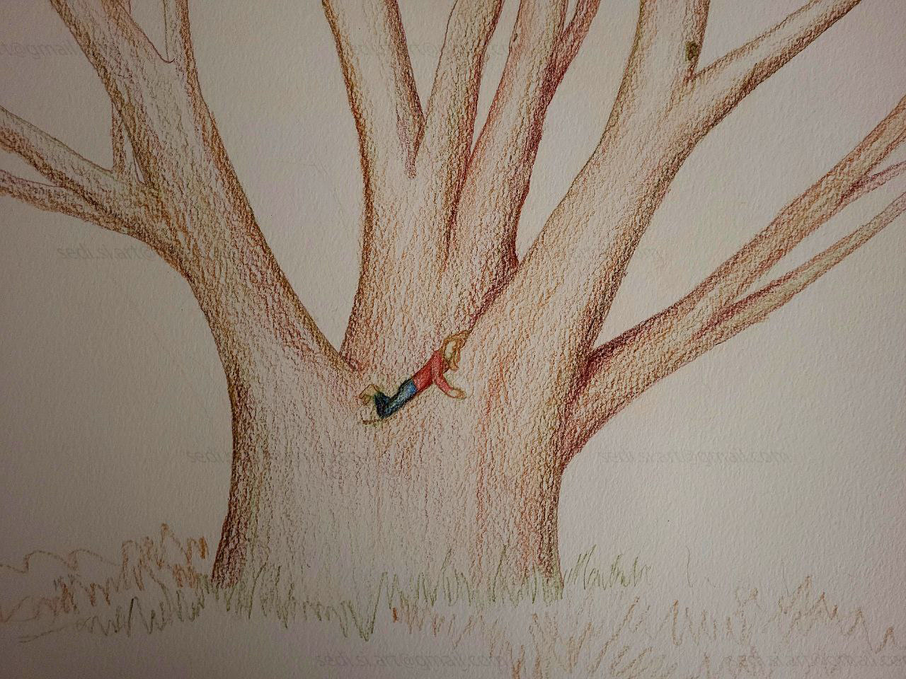 someone is lying on a tree