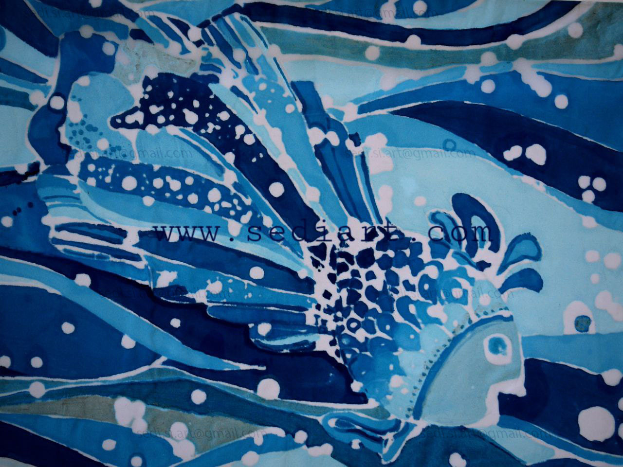 blue illustration of fish in water