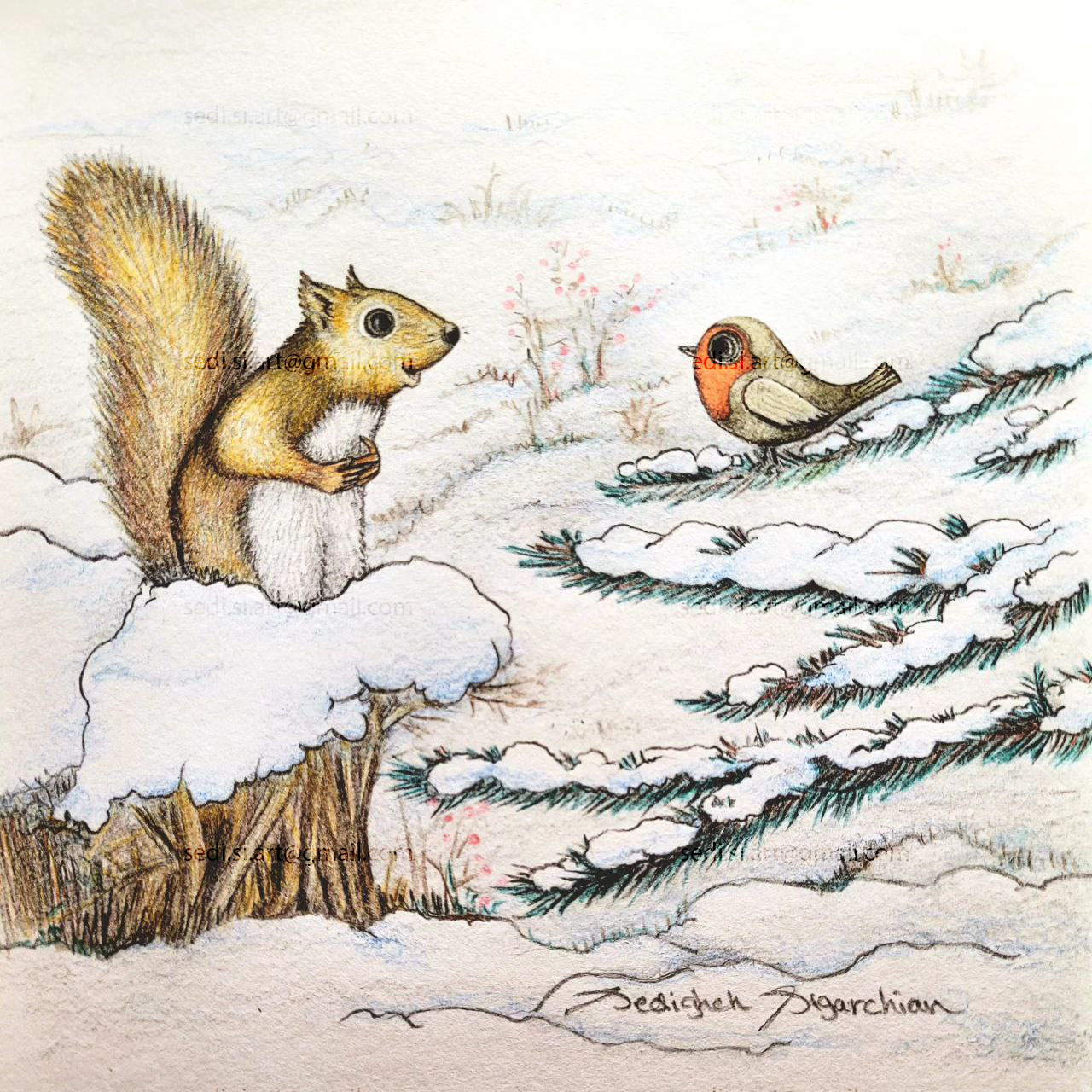 a squirrel with a bird