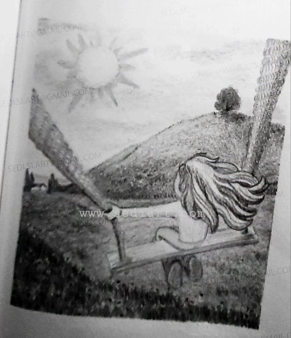 a girl is playing on swing