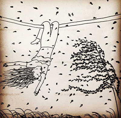 a girl hanging from a rope