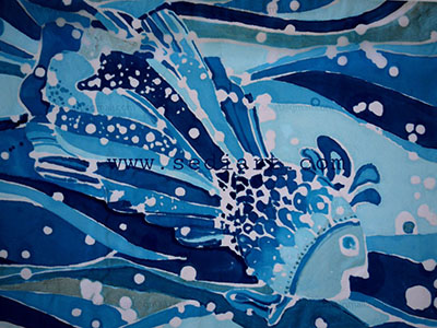 blue illustration of fish in water