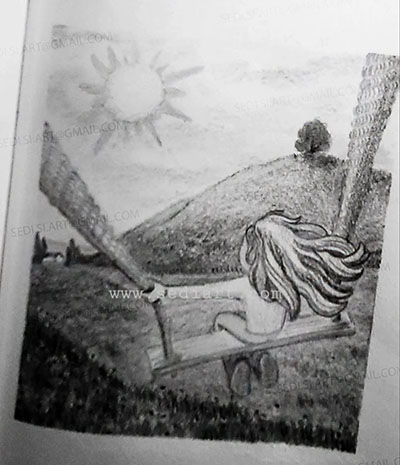 a girl is playing on with swing